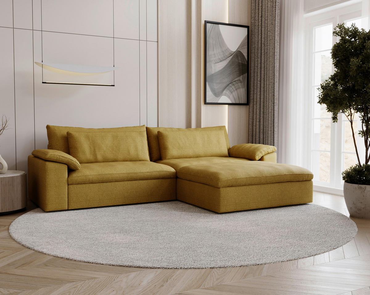 ECKSOFA  in Webstoff Currygelb  306/198 cm  - Currygelb/Schwarz, MODERN, Kunststoff/Textil (306/198cm) - Carryhome