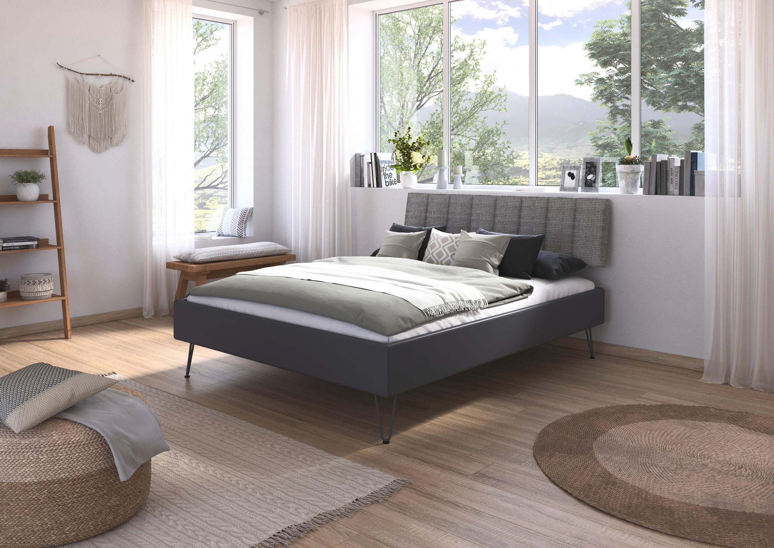 BETT 160/200 cm,  in Grau,  - Grau, Design, Textil/Metall (160/200cm) - Carryhome