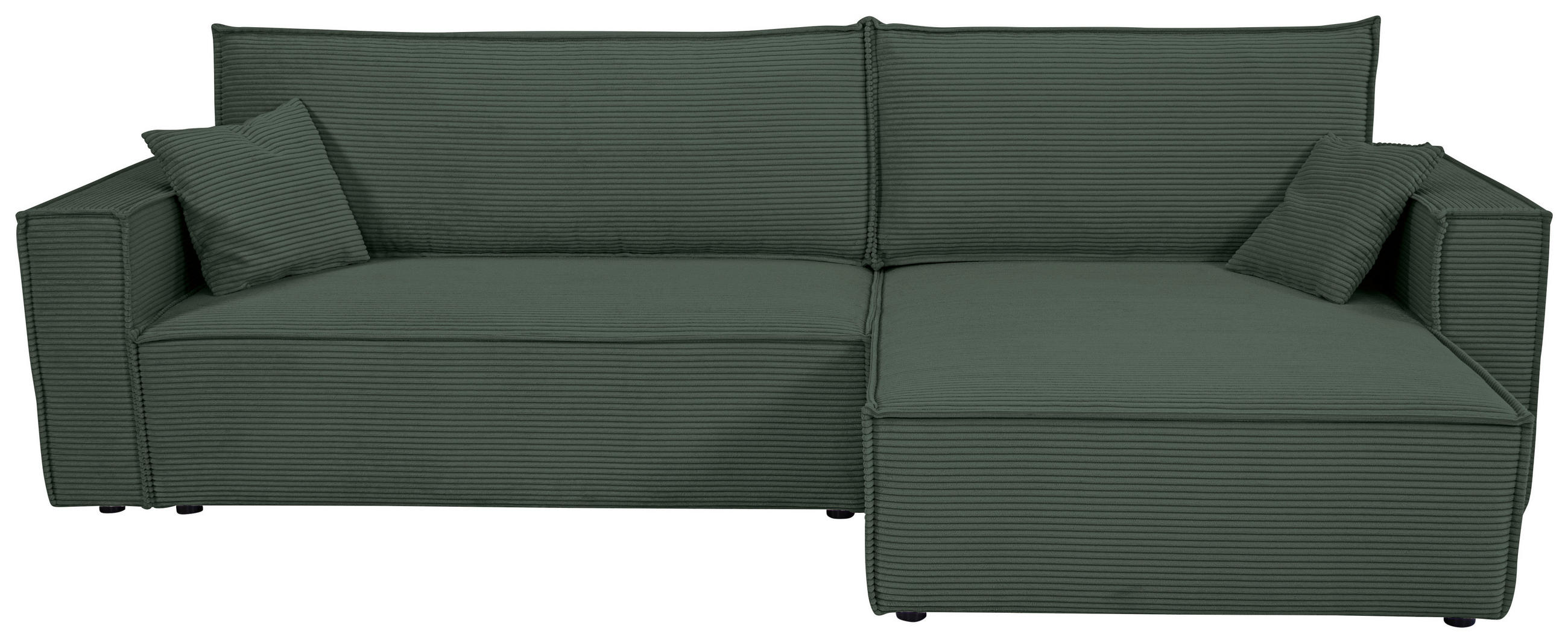 ECKSOFA inkl. Funktionen Dunkelgrün Cord  - Dunkelgrün/Schwarz, Design, Textil (267/141cm) - Xora
