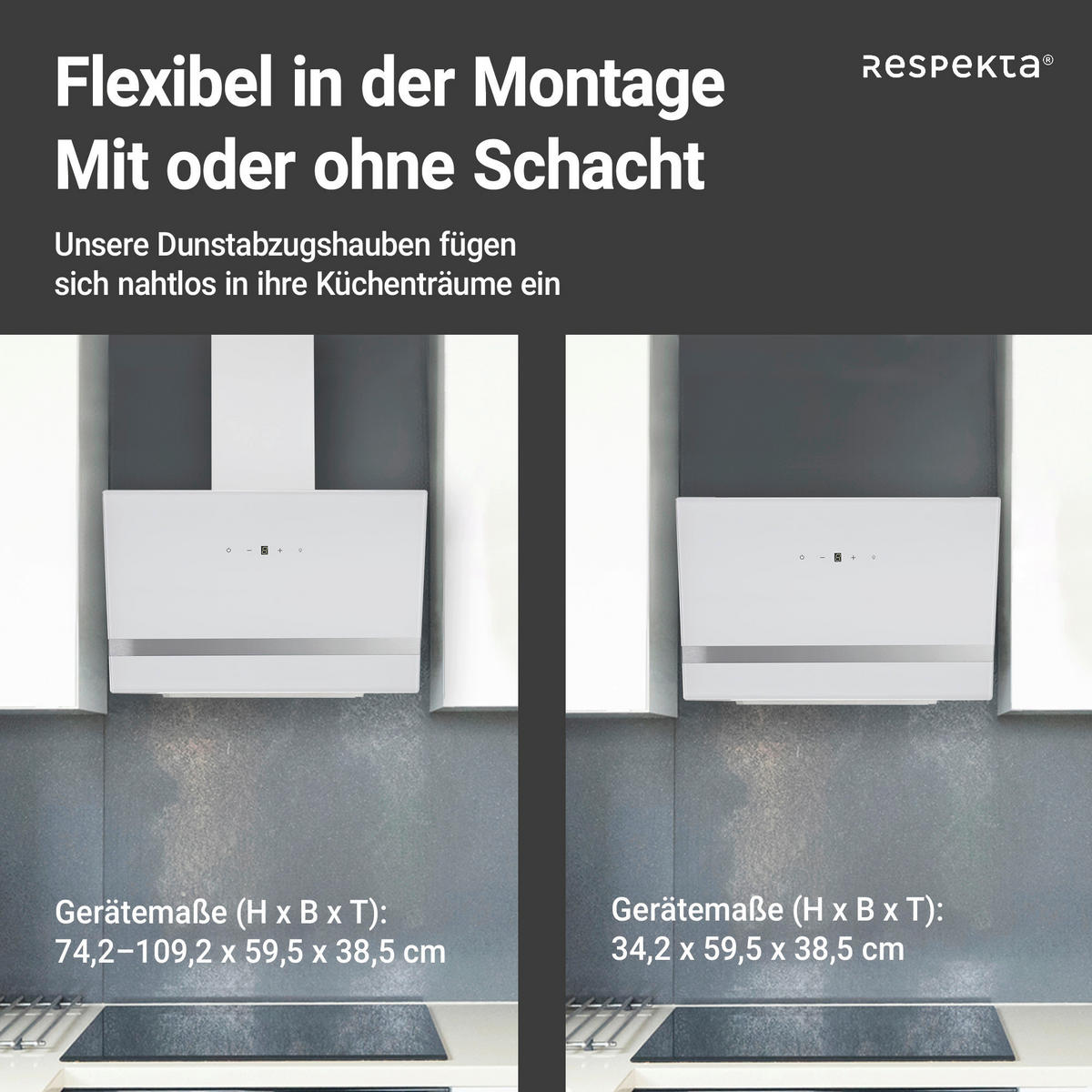 DUNSTABZUGSHAUBE CH24060WAM  - Weiß, Trend, Glas/Metall (59,5/74,2-109,2/38,5cm) - Respekta