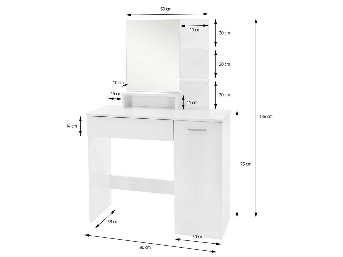 TOALETNÍ STOLEK, bílá, 90/138/38 cm - bílá/barvy stříbra, Design, kov/kompozitní dřevo (90/138/38cm) - Livetastic