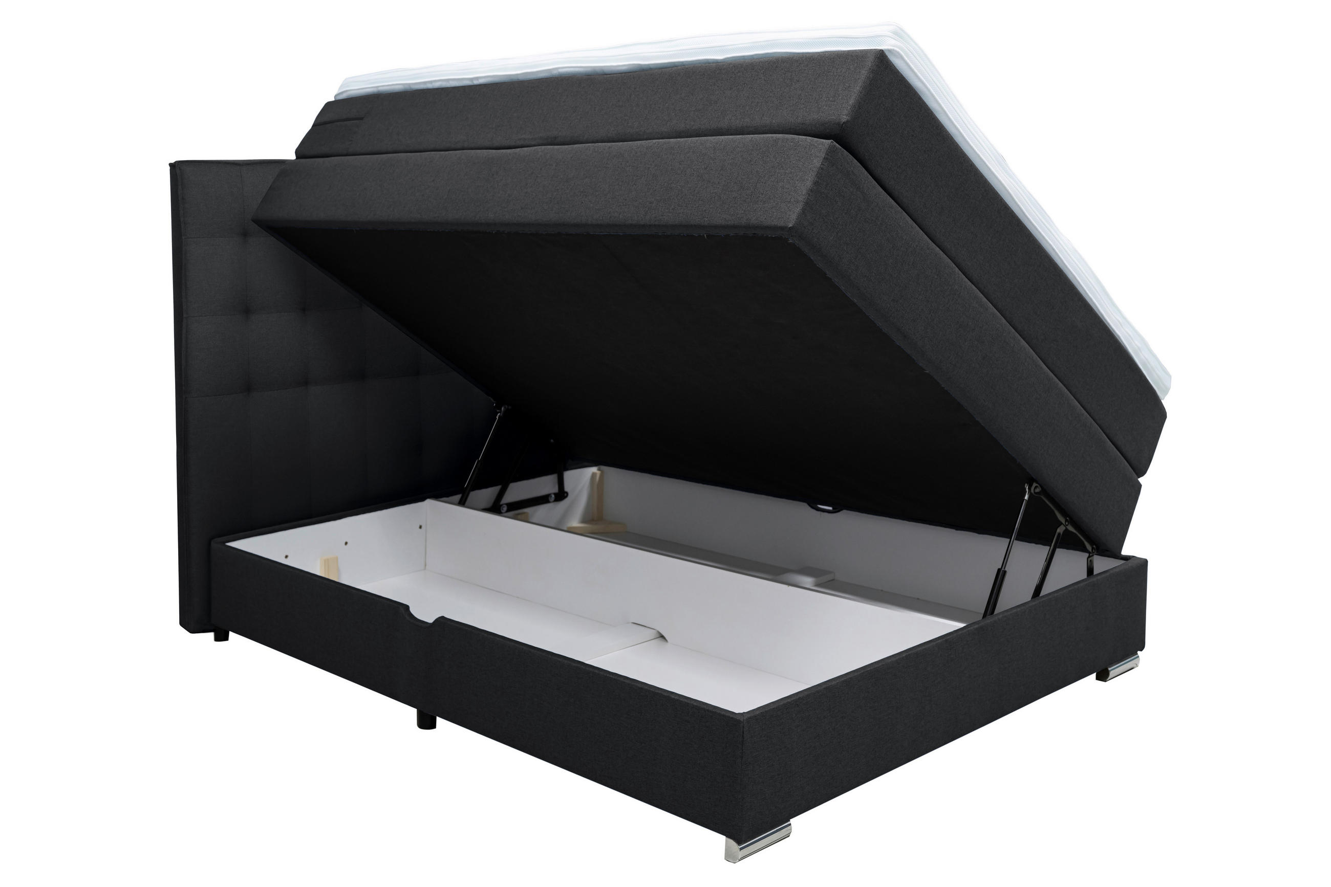 BOXSPRINGBETT 120/200 cm  in Schwarz  - Chromfarben/Schwarz, KONVENTIONELL, Kunststoff/Textil (120/200cm) - Boxxx