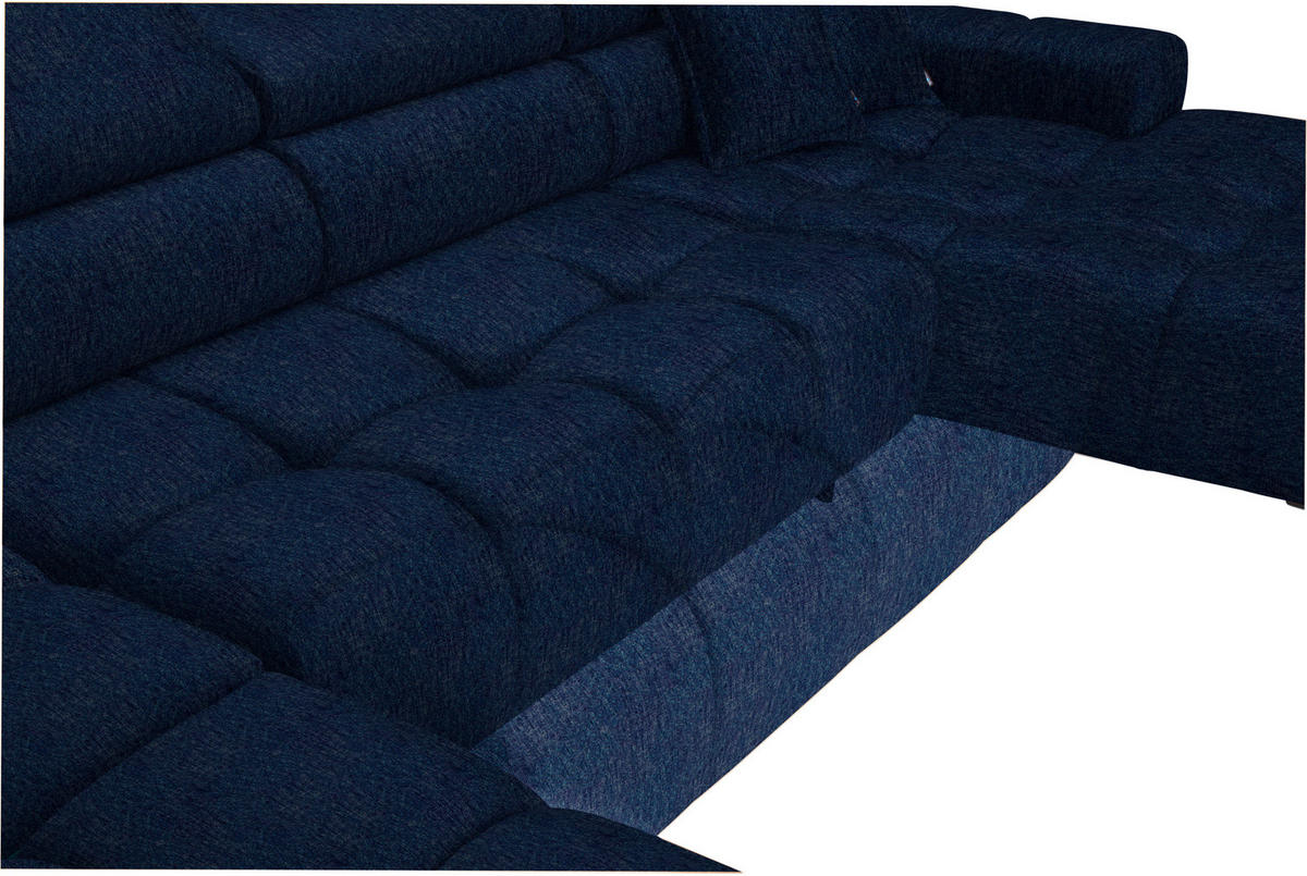 WOHNLANDSCHAFT  in Samt, Webstoff Dunkelblau  - Schwarz/Dunkelblau, Design, Textil/Metall (216/385/177cm) - Welnova