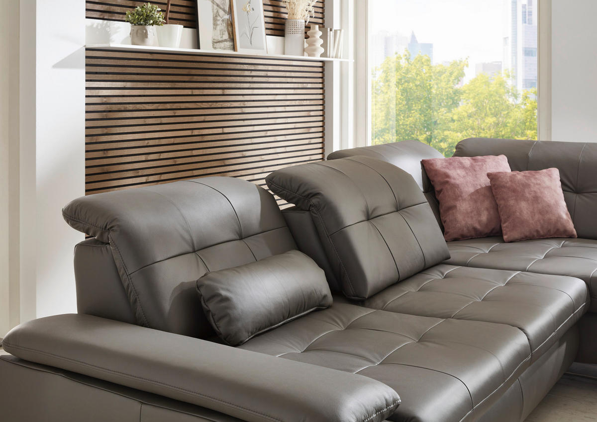 ECKSOFA in Echtleder Grau  - Alufarben/Grau, Design, Leder/Metall (309/211cm) - Beldomo Speed