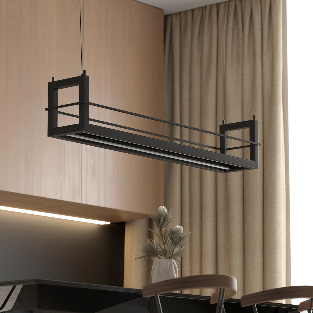 LED-HÄNGELEUCHTE Bury 118/22/150 cm   - Schwarz, Design, Metall (118/22/150cm) - Novel