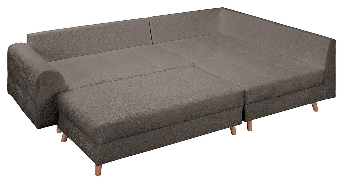 ECKSOFA inkl. Hocker Ariella in Bouclé Dunkelgrau  231/161 cm  - Dunkelgrau/Naturfarben, Design, Holz/Textil (231/161cm) - Livetastic