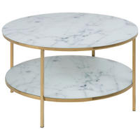 COUCHTISCH Marmor Hartglas 80/80/45 cm rund Weiß, Goldfarben  - Goldfarben/Weiß, Trend, Glas/Metall (80/80/45cm) - Livetastic