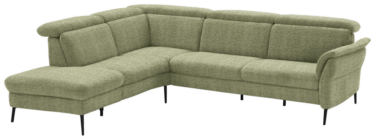ECKSOFA in Struktur Grün  235/275 cm  - Schwarz/Grün, MODERN, Textil/Metall (235/275cm) - Cantus
