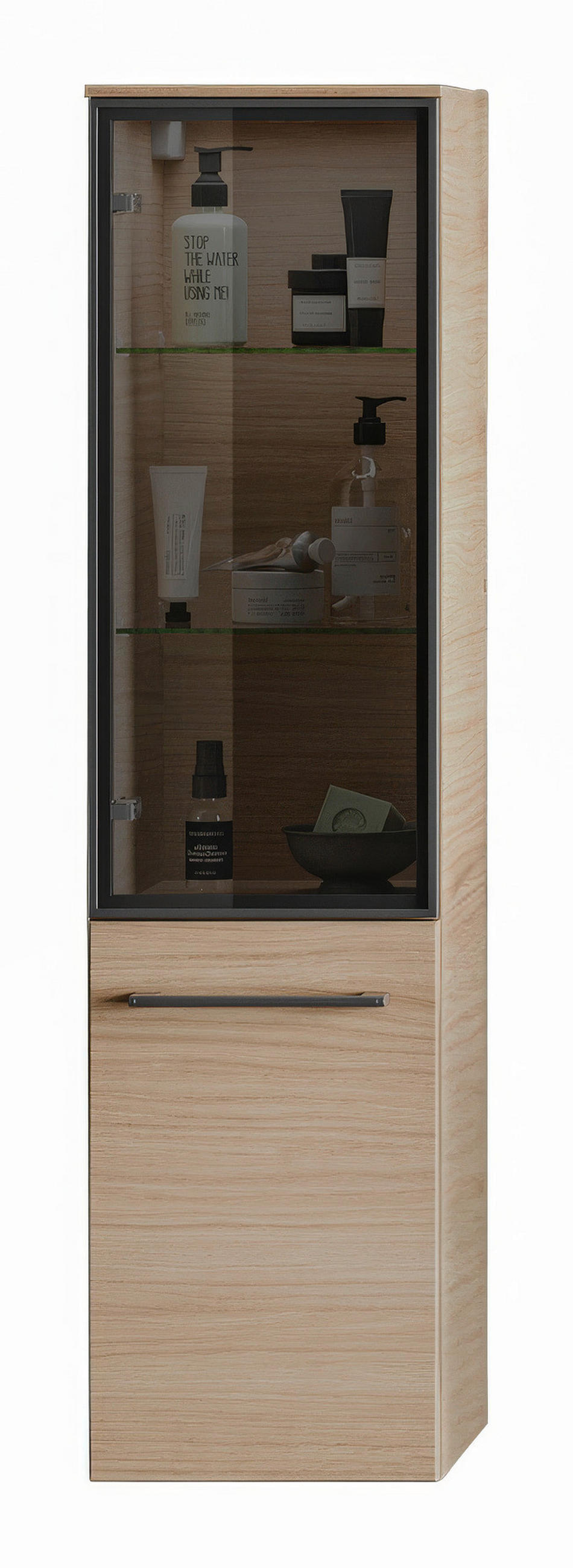 MIDISCHRANK 30/119/30 cm  - Eichefarben/Schwarz, Natur, Glas/Holzwerkstoff (30/119/30cm) - Sadena