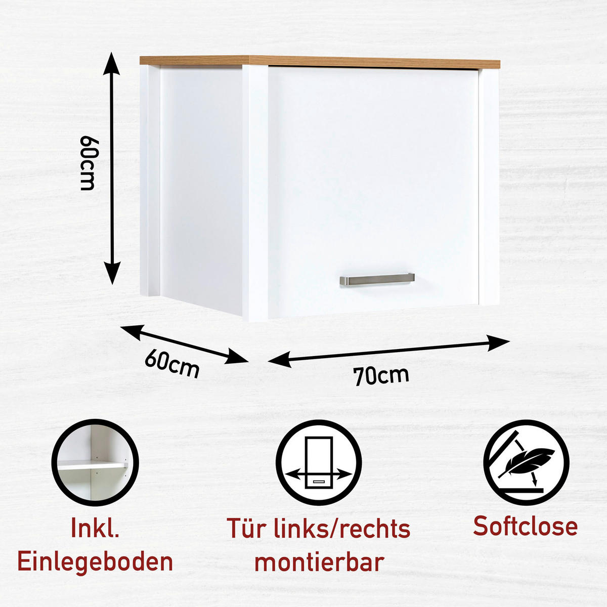 AUFSATZSCHRANK 70/60/60 cm   - Silberfarben/Weiß, MODERN, Holzwerkstoff/Metall (70/60/60cm) - home24