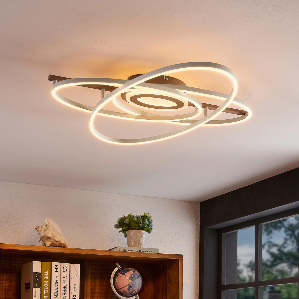LED PLAFONJERA Saturn  - šampanjac/svetlosiva, Dizajnerski, metal/plastika (71,5/70,5/10,5cm) - Novel