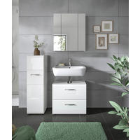 BADEZIMMER 3-teilig  in 90 cm  - Weiß Hochglanz/Silberfarben, MODERN, Holzwerkstoff/Kunststoff (90cm) - MID.YOU