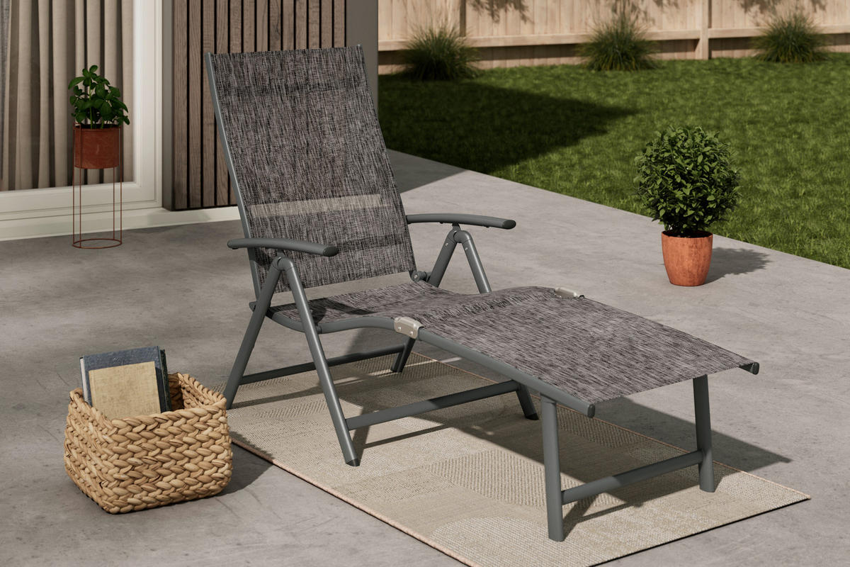 GARTENLIEGE 61/94/180 cm  - Anthrazit/Grau, Basics, Textil/Metall (61/94/180cm) - Ambia Garden