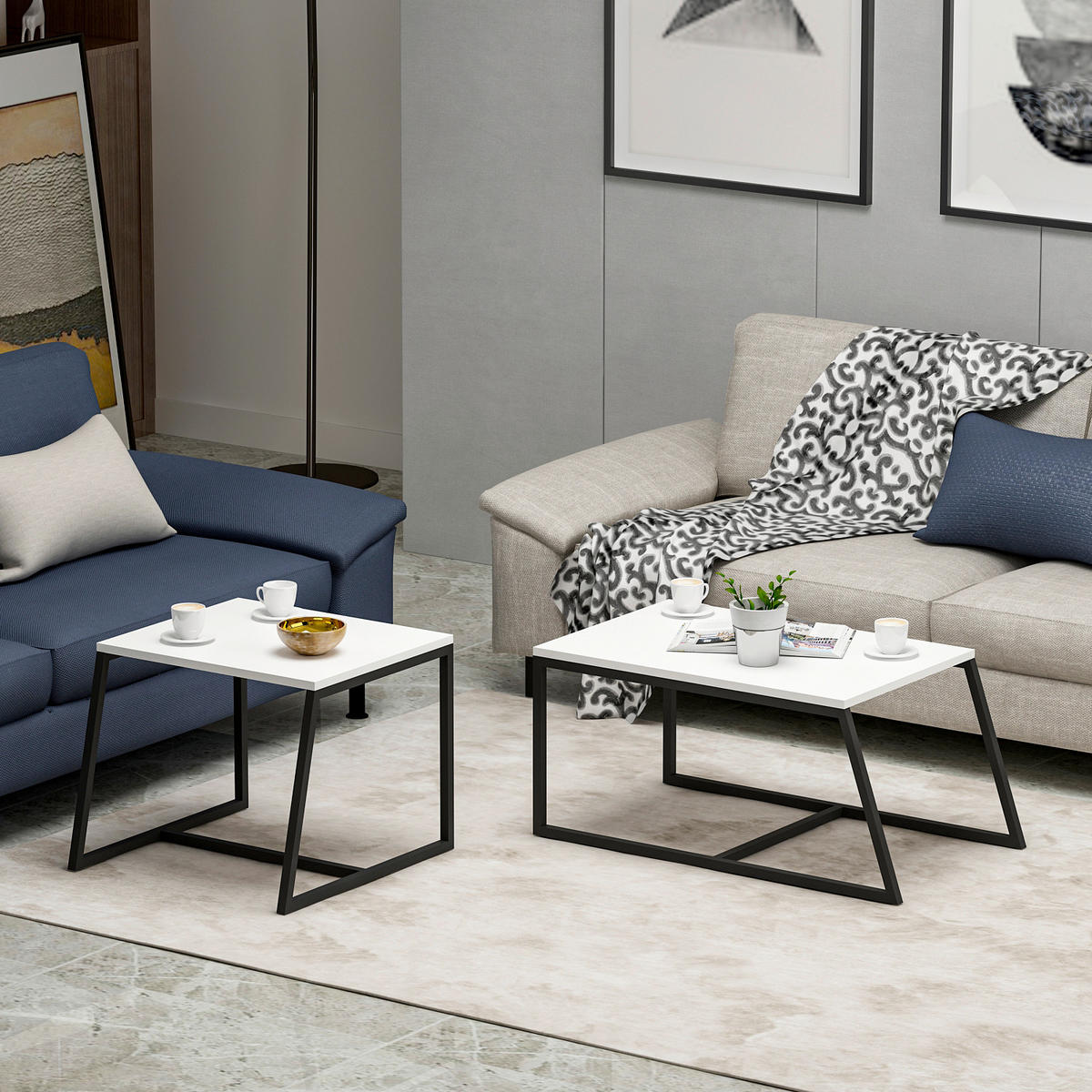 SOFFBORD SET - vit/svart, Design, metall/trämaterial - Livetastic