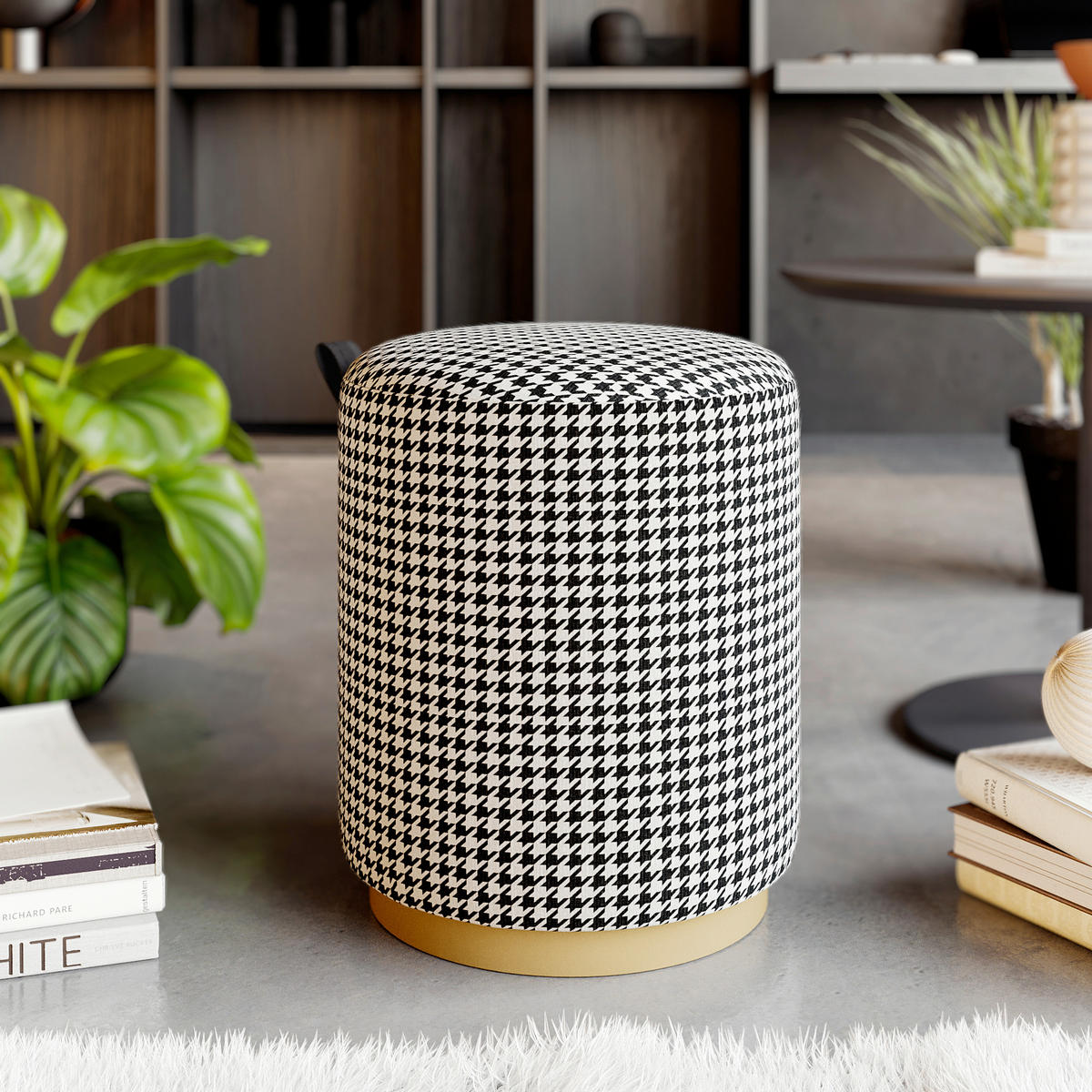 HOCKER Macaria Fußbank Schwarz, Weiß  - Schwarz/Weiß, Design, Textil (36/43/36cm) - Livetastic