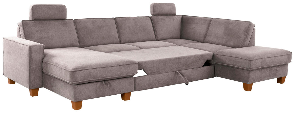 WOHNLANDSCHAFT in Flachgewebe Taupe  - Taupe/Eichefarben, KONVENTIONELL, Holz/Textil (161/309/213cm) - Sit & More