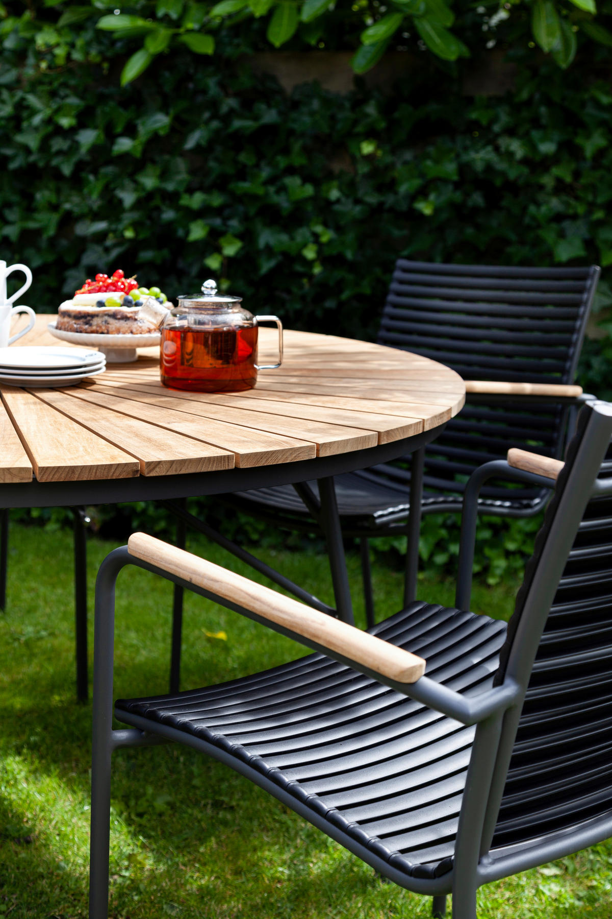 GARTENTISCHGRUPPE  - Anthrazit/Schwarz, Natur, Holz/Kunststoff (180/180/74cm) - Gardenson