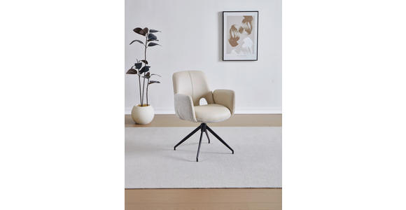 ARMLEHNSTUHL  Sitzfläche 360° drehbar, automatische Rückholfunktion Leinenoptik Echtleder  - Beige/Schwarz, Design, Leder/Textil (60/85/62cm) - Dieter Knoll