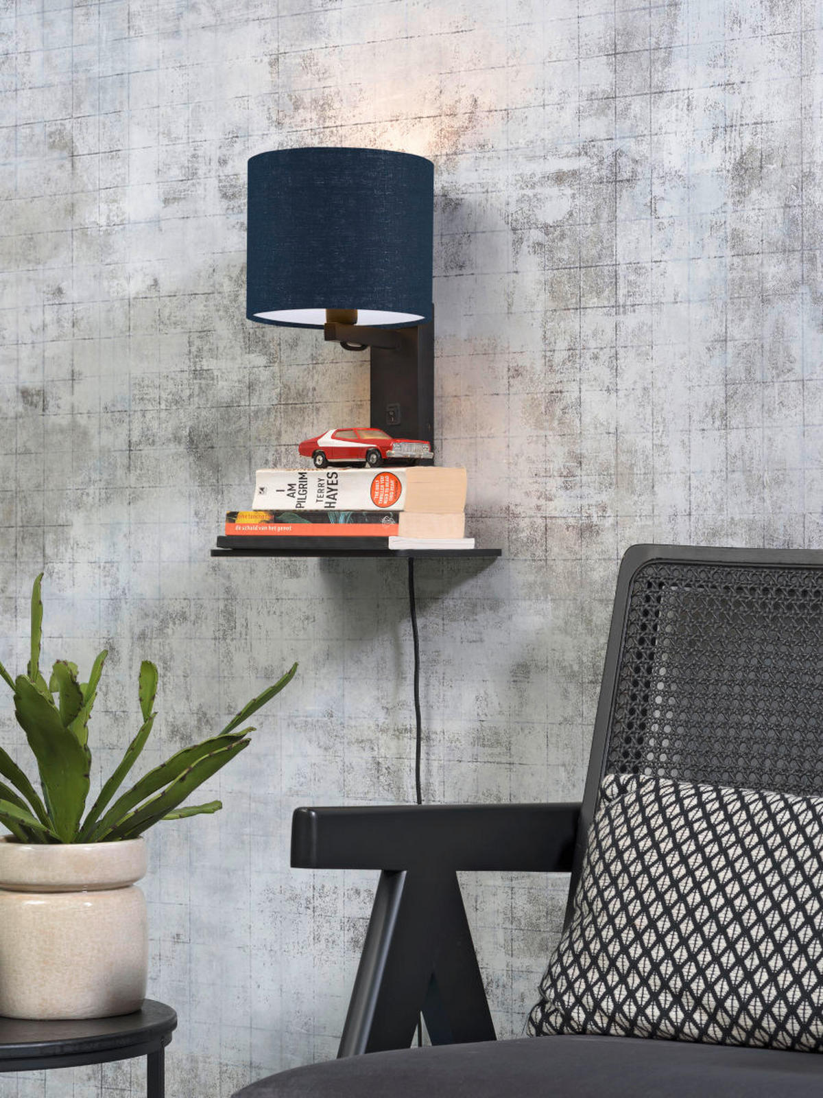 WANDLEUCHTE GOOD&MOJO  19/24/36 cm  - Blau/Schwarz, Trend, Holz/Textil (19/24/36cm) - Good & Mojo