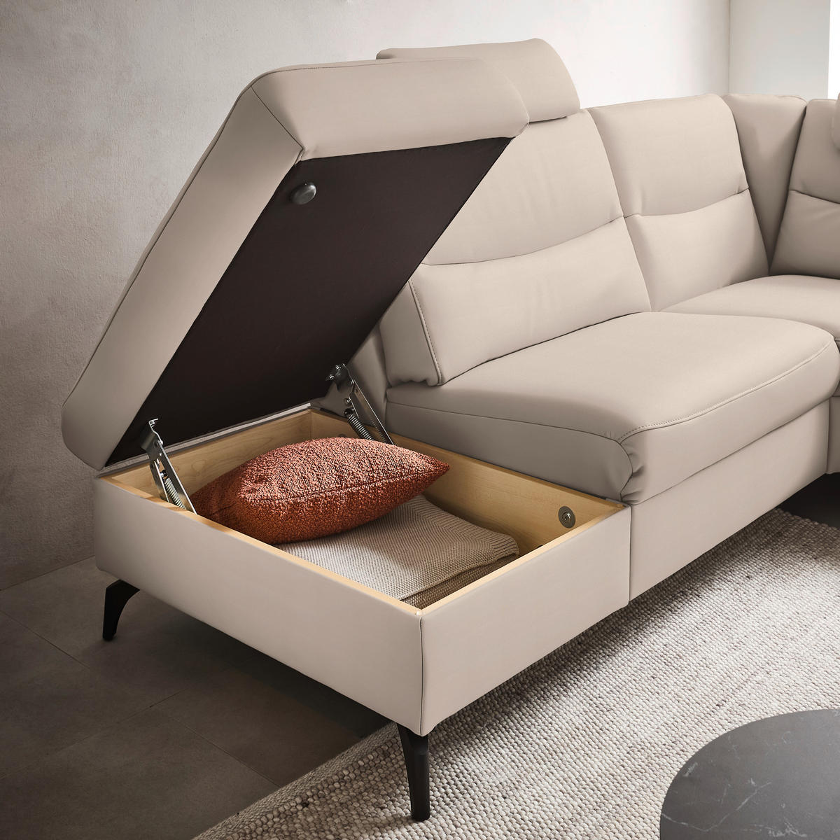 ECKSOFA in Echtleder Creme  249/280 cm  - Anthrazit/Creme, Design, Leder/Metall (249/280cm) - Himolla Komfortklass