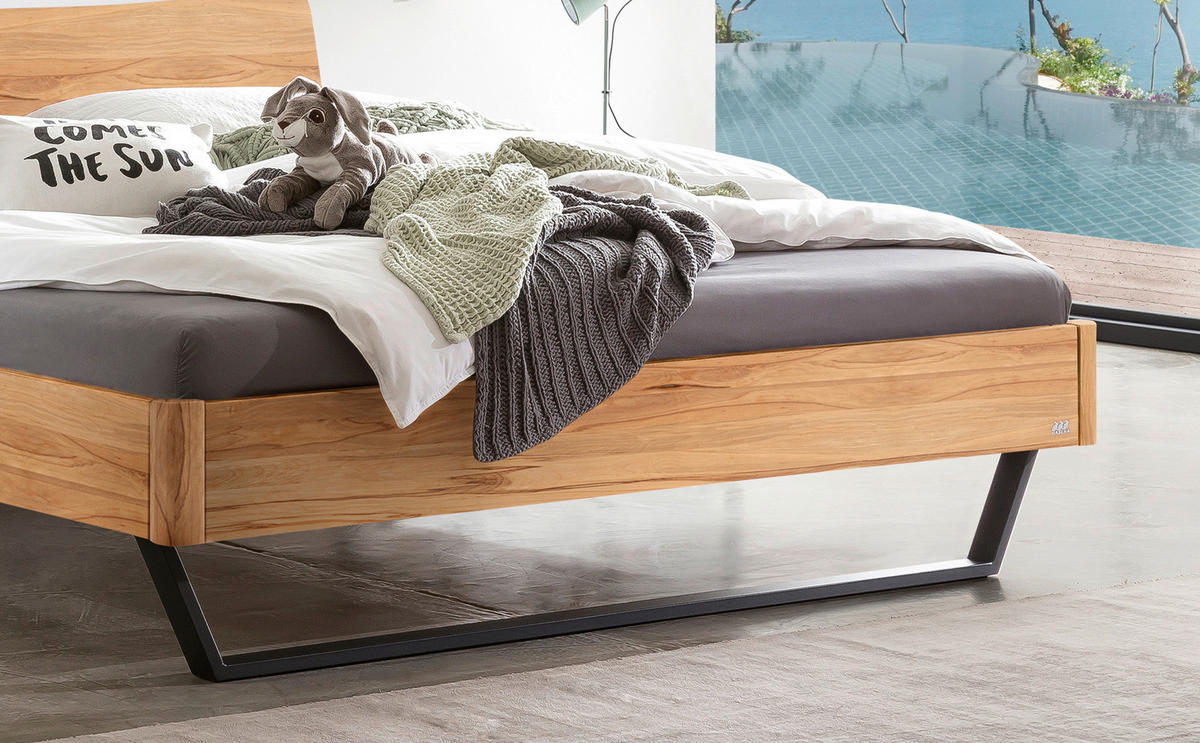 BETT 140/200 cm  in Anthrazit, Buchefarben  - Anthrazit/Buchefarben, Design, Holz/Metall (140/200cm) - Hasena