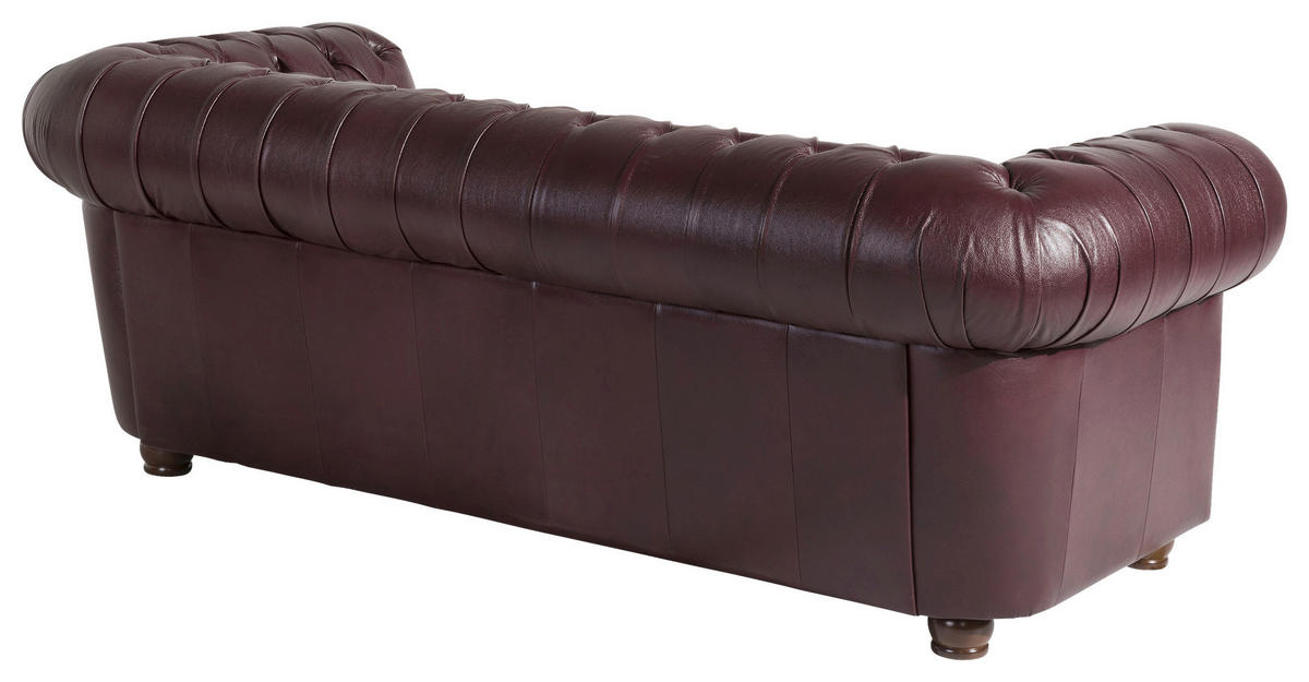 CHESTERFIELD-DREISITZER-SOFA in Echtleder Rot  - Rot/Nussbaumfarben, Design, Leder/Holz (200/76/98cm) - Max Winzer