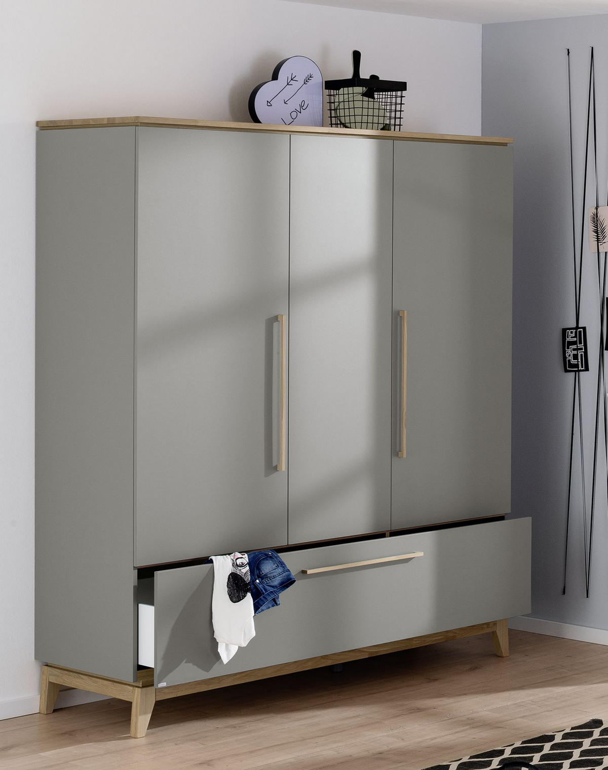 KLEIDERSCHRANK in Grau, Eichefarben  - Eichefarben/Grau, Modern, Holz/Holzwerkstoff (170,7/200/57,2cm) - Paidi