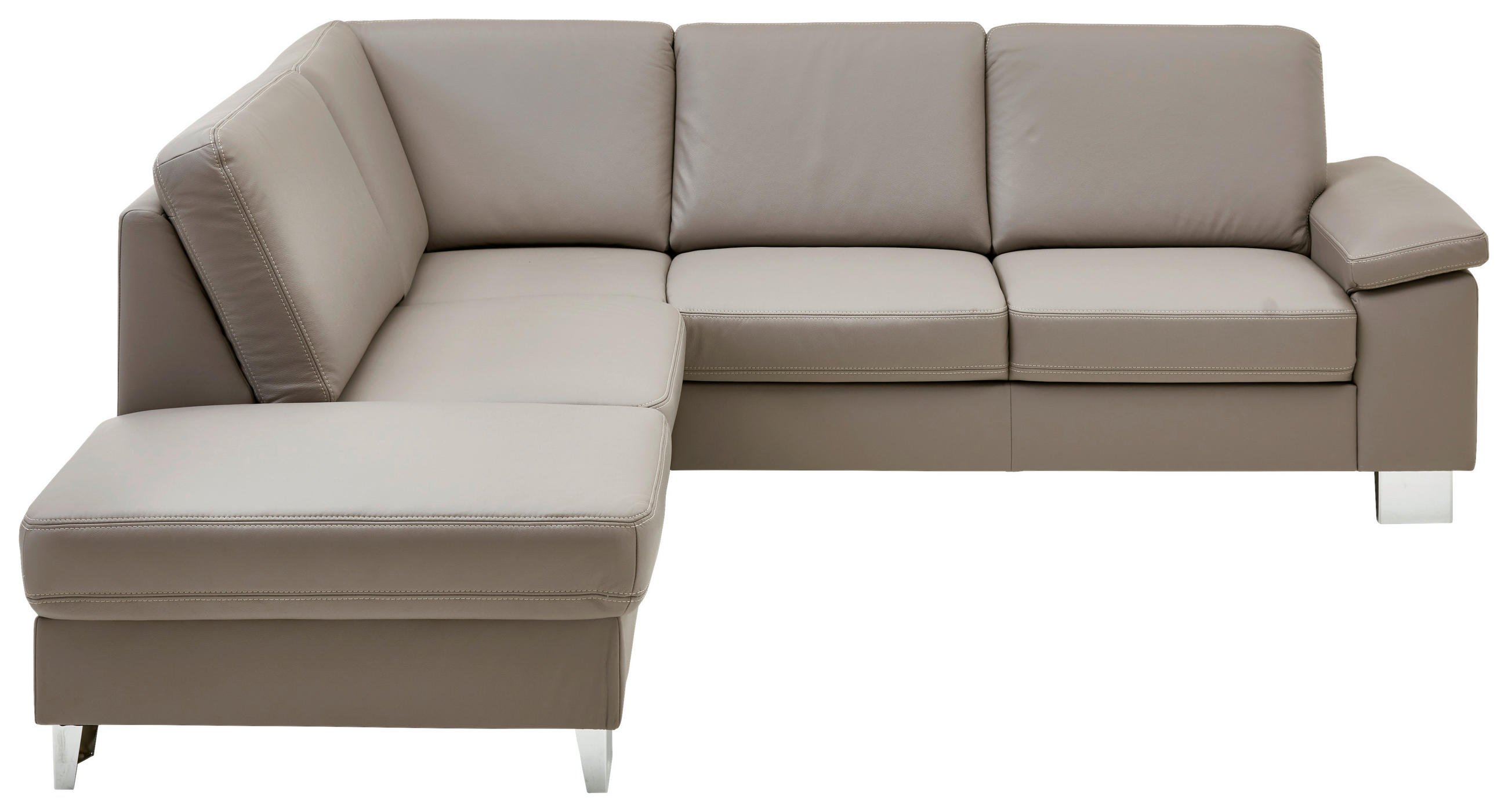 ECKSOFA Hellgrau Echtleder  - Beige/Hellgrau, Design, Leder/Metall (235/248cm) - Beldomo Premium