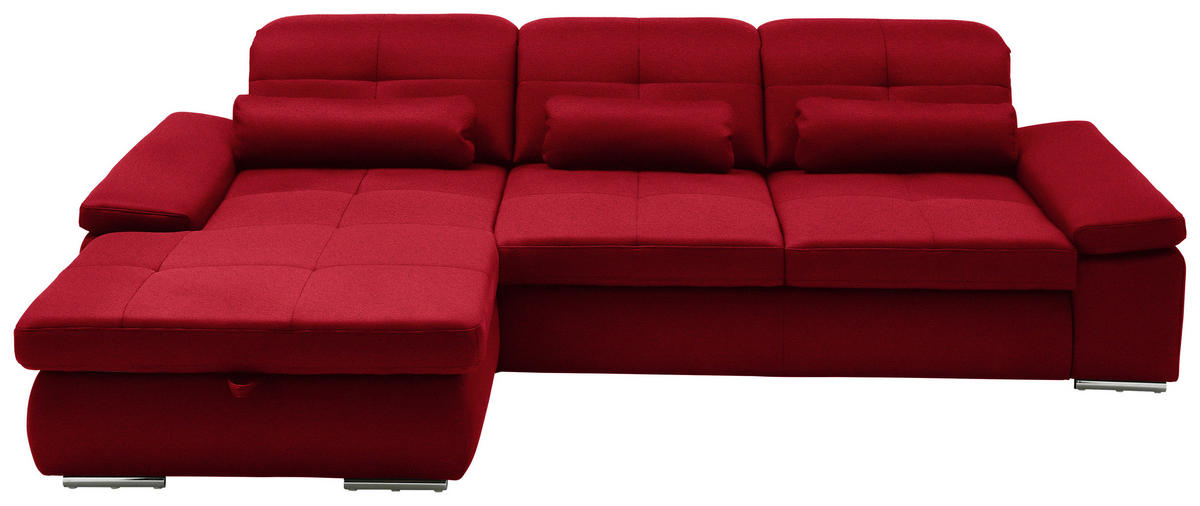 ECKSOFA  in Flachgewebe Rot  195/309 cm  - Chromfarben/Rot, Design, Textil (195/309cm) - Beldomo Style