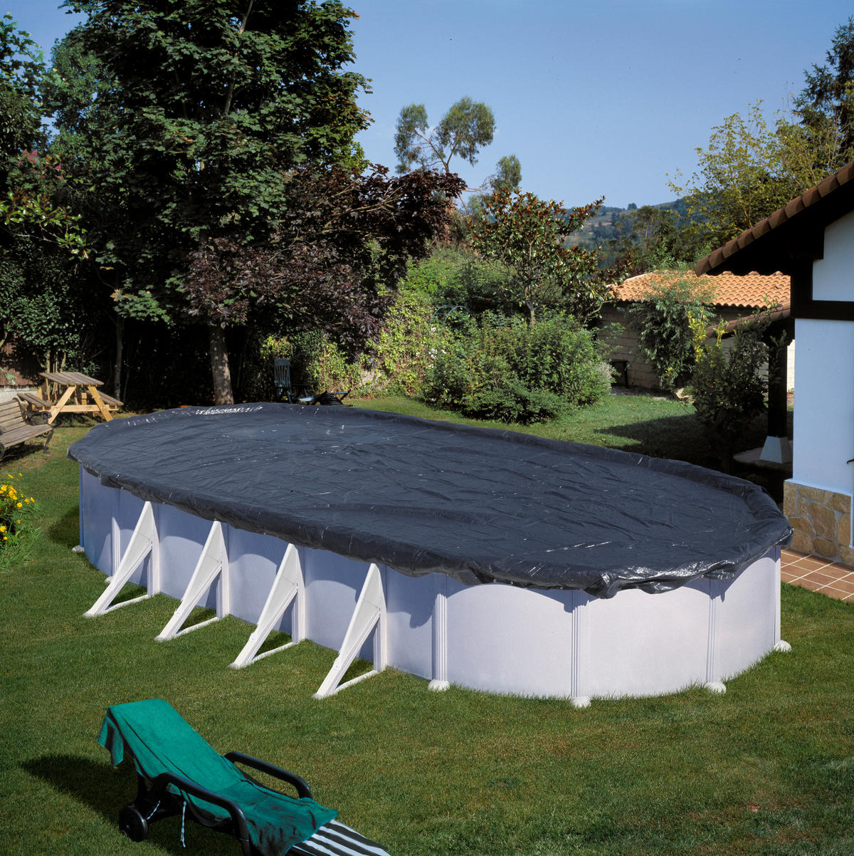 POOLABDECKPLANE 410/610 cm  - Schwarz, KONVENTIONELL, Kunststoff (410/610cm) - Gre