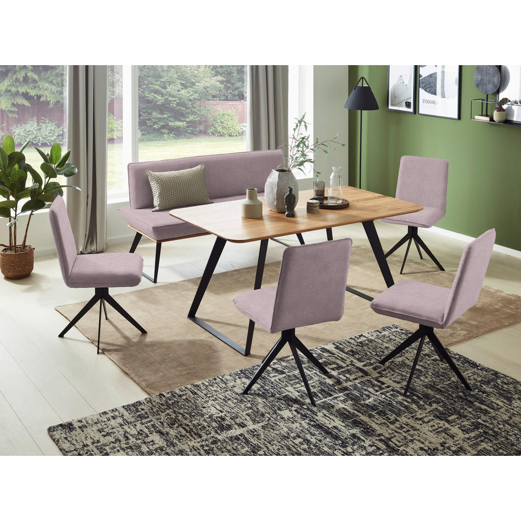 Thumbnail - Voleo Sitzbank, Rosa, Schwarz, Eiche, Holz, Metall, Textil, Eiche, massiv, Uni, 2-Sitzer, 140x87x64 cm, Stoffauswahl, mi...