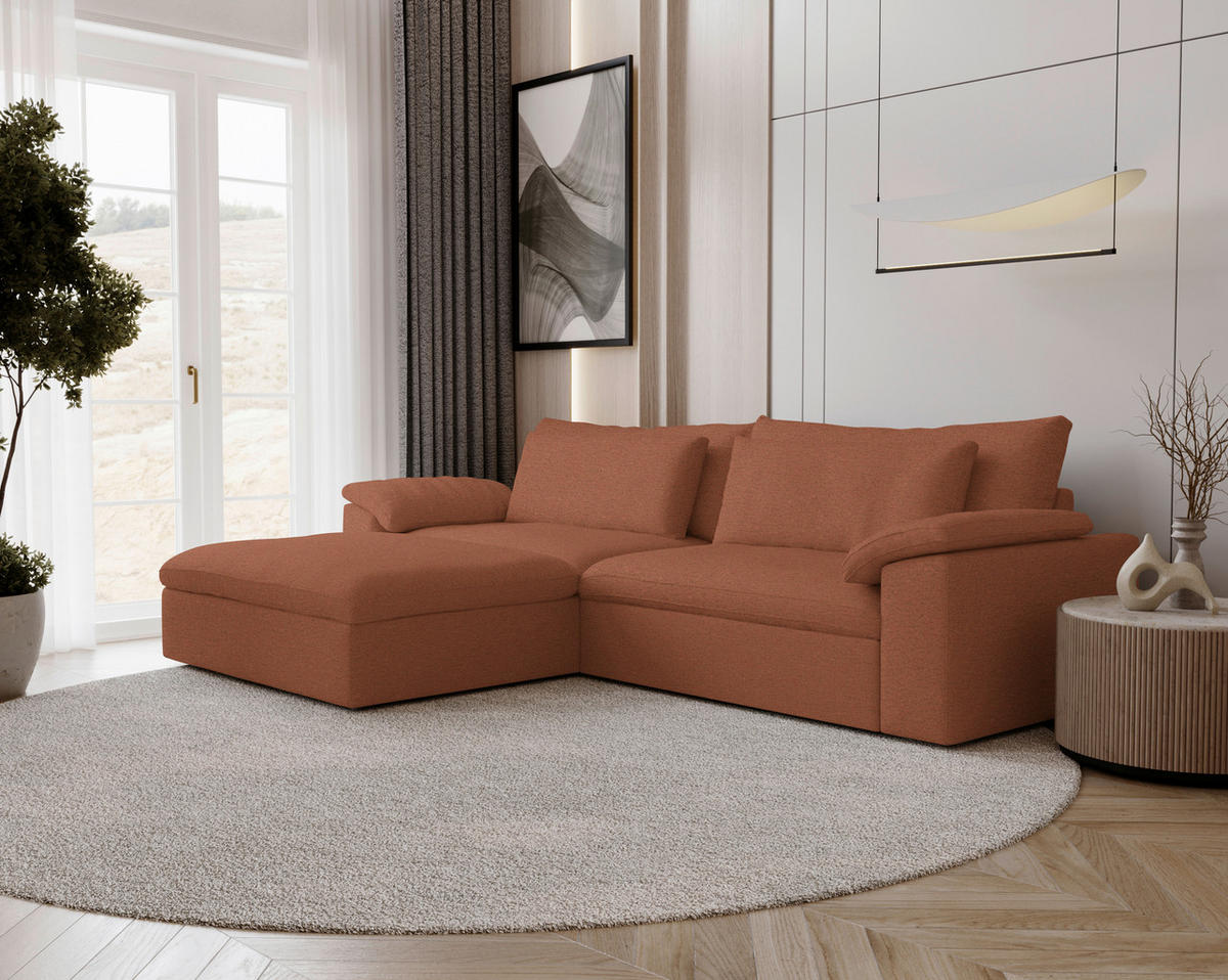 ECKSOFA Flachgewebe Beigebraun  - Beigebraun/Schwarz, Modern, Kunststoff/Textil (198/306cm) - Carryhome
