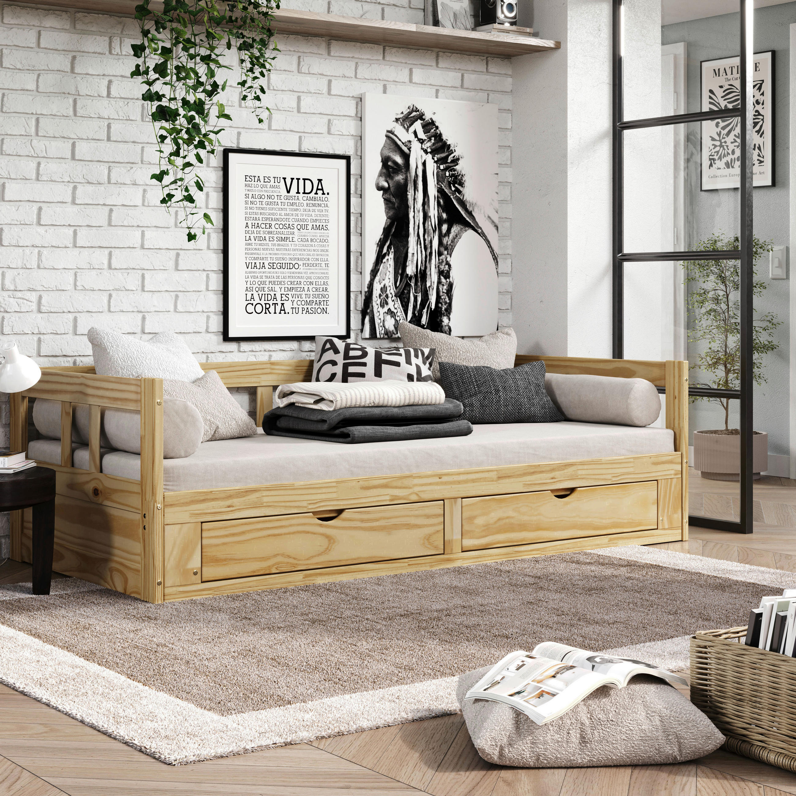 AUSZIEHBETT 90/200 cm  in Naturfarben  - Naturfarben, MODERN, Holz/Holzwerkstoff (90/200cm) - MID.YOU