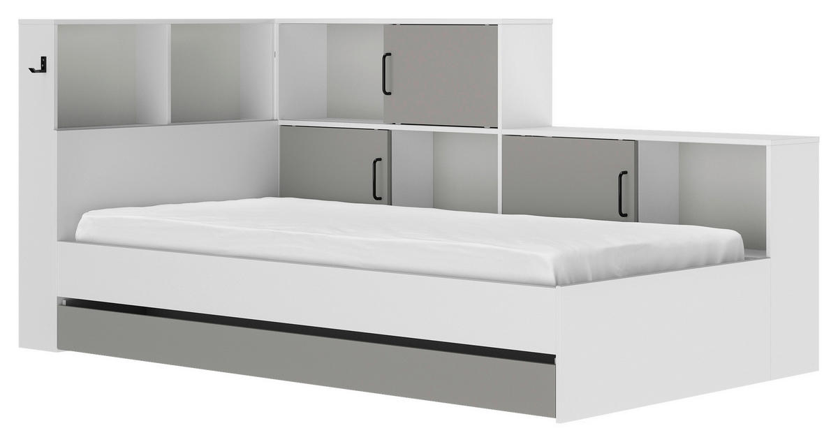 KREVET S PROSTOR. ZA ODLAGANJ   90/200 cm   siva, bijela  - bijela/siva, Moderno, drvni materijal (90/200cm) - MID.YOU