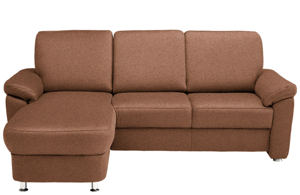 ECKSOFA in Flachgewebe Braun  - Chromfarben/Braun, Konventionell, Textil/Metall (163/220cm) - Beldomo System