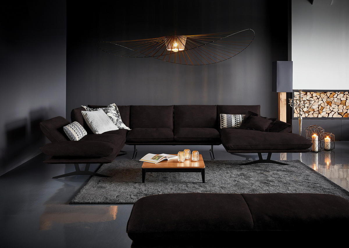 WOHNLANDSCHAFT in Echtleder Dunkelbraun  - Dunkelbraun/Schwarz, Natur, Leder/Metall (217/359/155cm) - Dieter Knoll