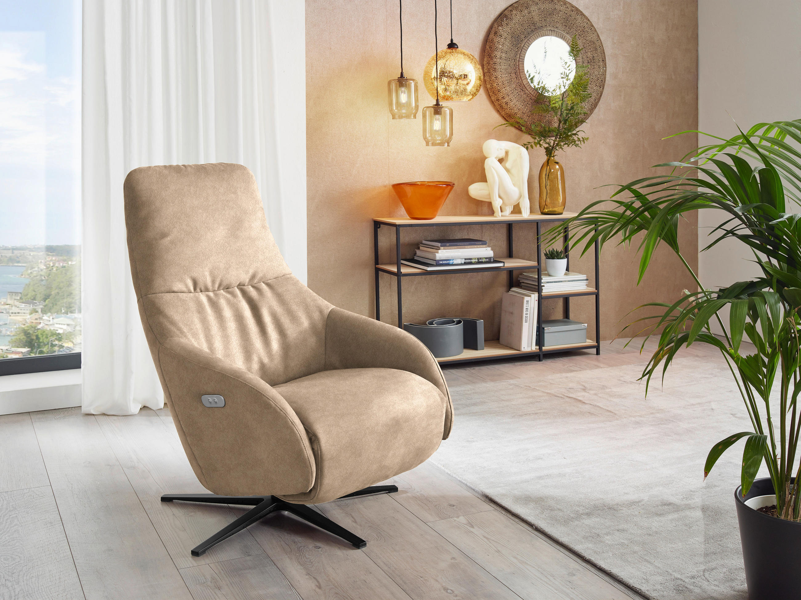 RELAXSESSEL in Textil Sandfarben  - Sandfarben/Schwarz, Design, Textil/Metall (77/108/95cm) - Chilliano