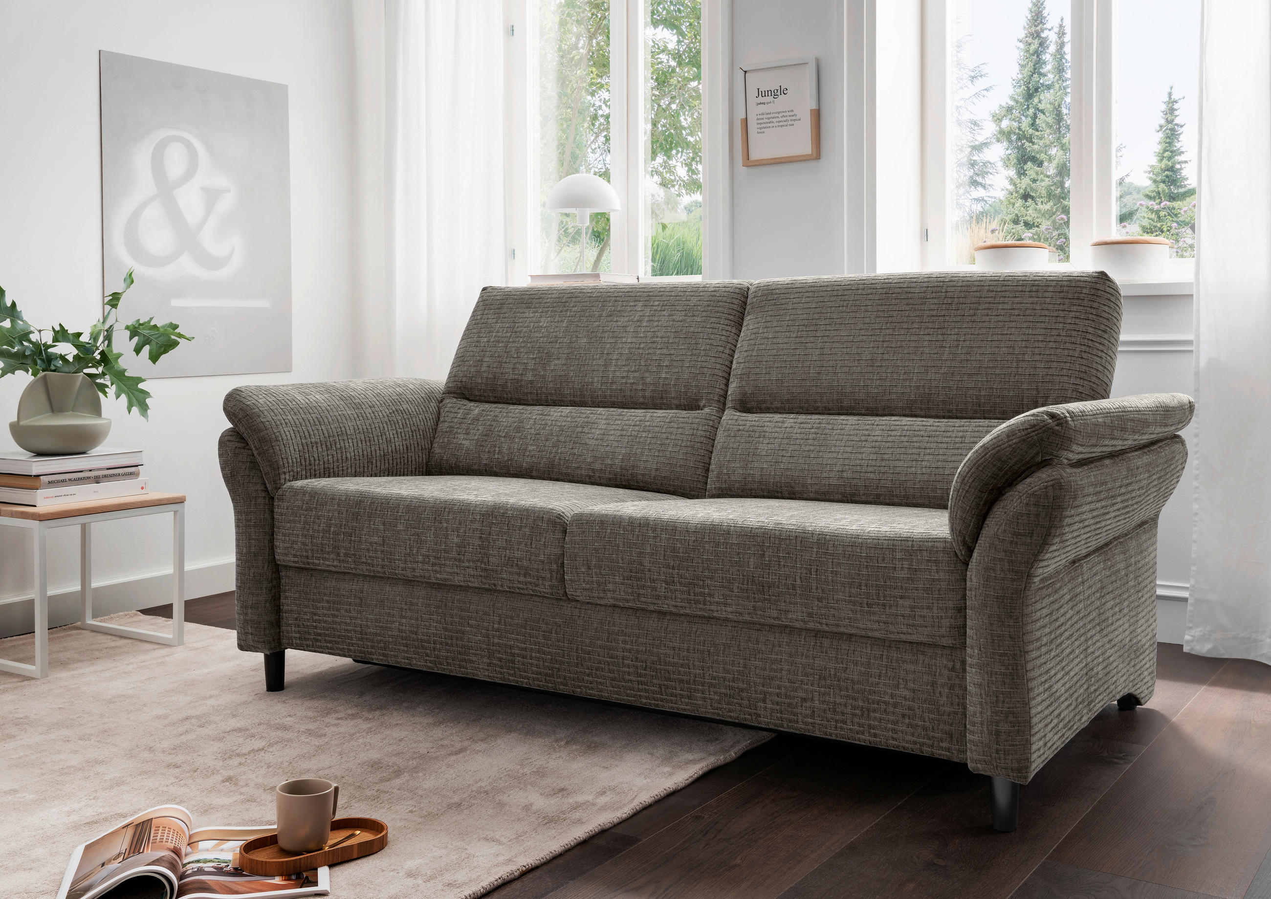 3-SITZER-SOFA in Mikrofaser Graubraun  - Graubraun/Schwarz, Modern, Holz/Textil (192/90/89cm) - Livetastic