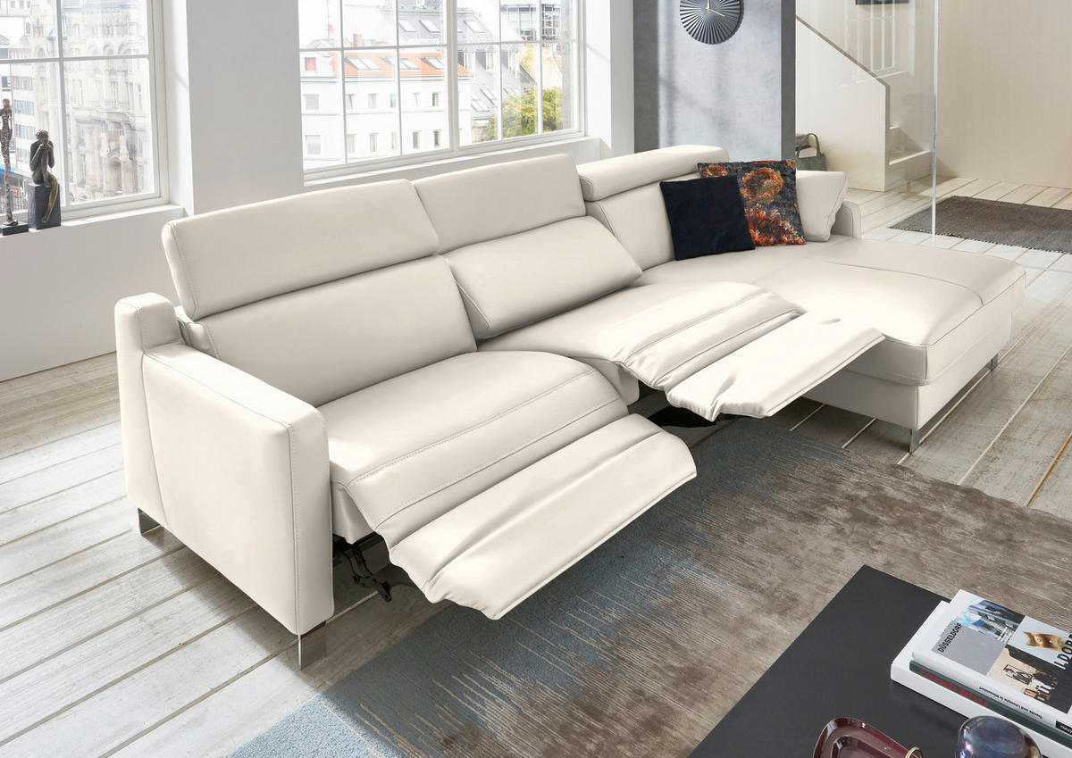 ECKSOFA Echtleder Beige  - Chromfarben/Beige, Design, Leder/Metall (291/176cm) - Valdera