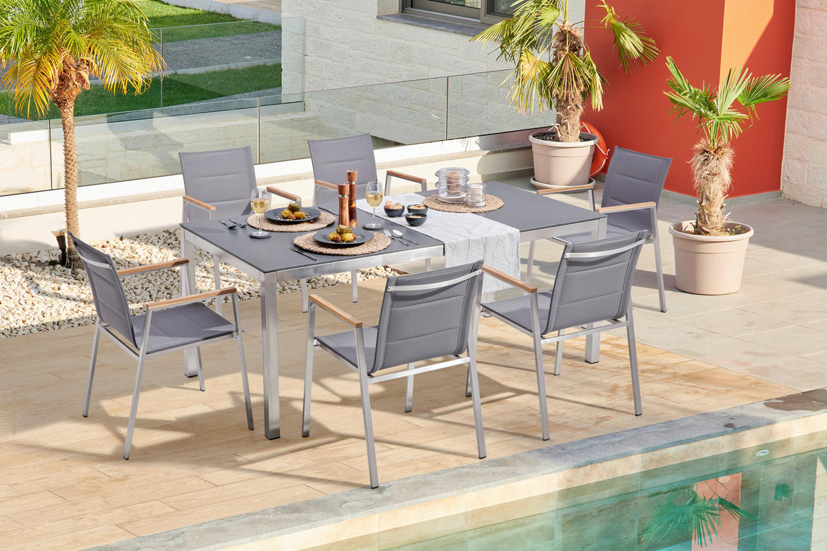 STOHOVATELNÉ KŘESLO, dřevo, kov, textil - šedá/barvy teak, Design, kov/dřevo (54/85/63cm) - Amatio