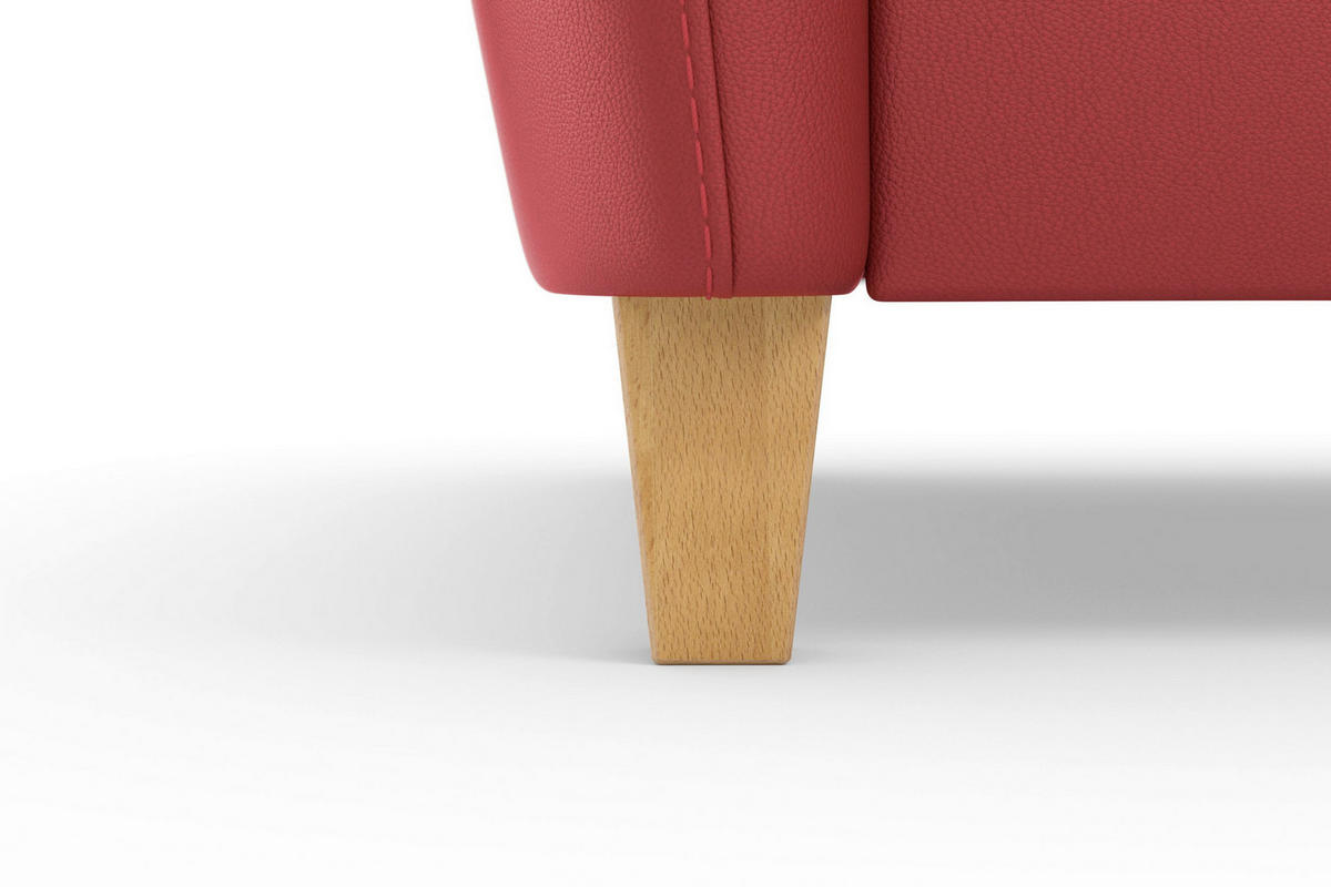 3-SITZER-SOFA PALMERA E Echtleder Rot  - Eichefarben/Rot, Basics, Leder/Holz (179/89/89cm) - Sit & More