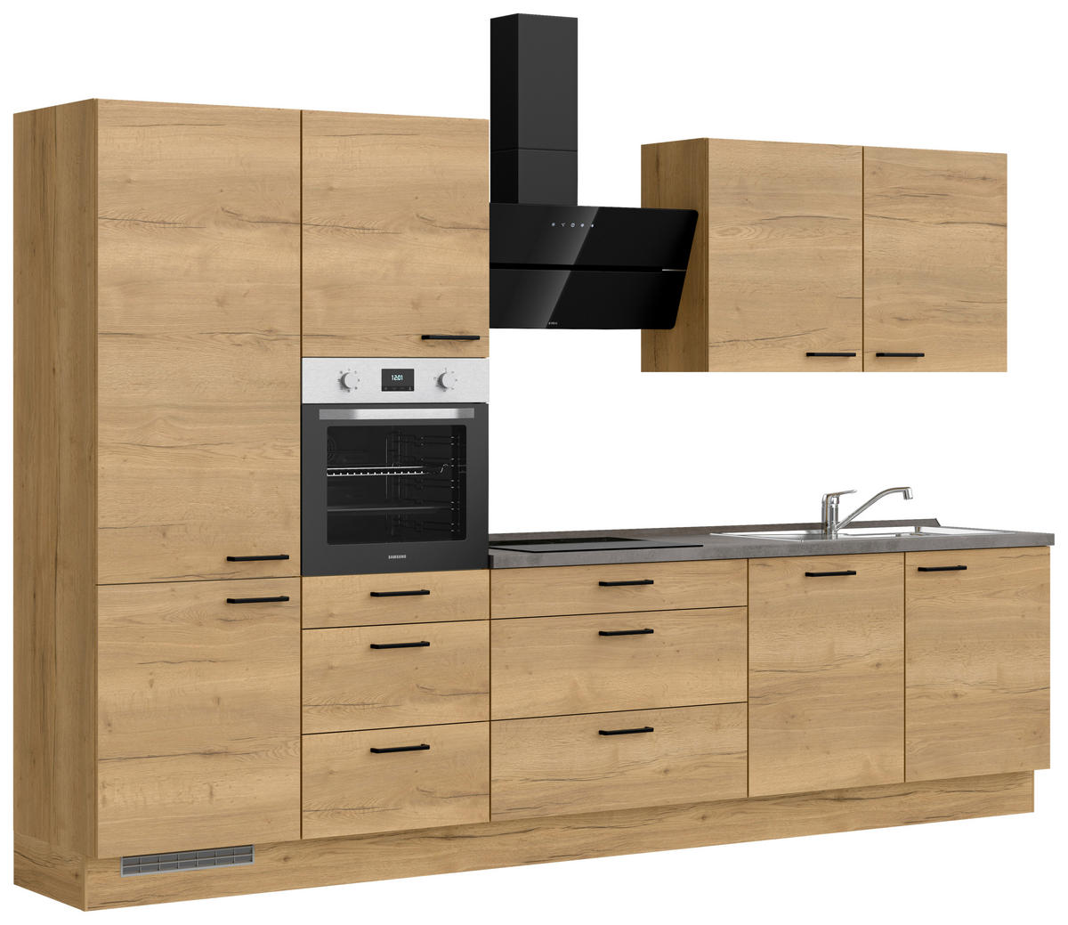KÜCHENBLOCK Structura 330 cm  in Eichefarben, Schieferfarben  - Schieferfarben/Eichefarben, MODERN, Holzwerkstoff/Metall (330cm) - Nobilia