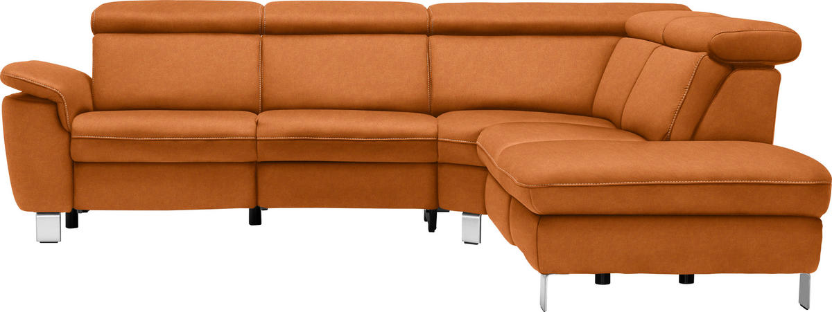 ECKSOFA in Flachgewebe, Mikrofaser Terracotta  271/239 cm  - Beige/Terracotta, Design, Textil/Metall (271/239cm) - Cantus