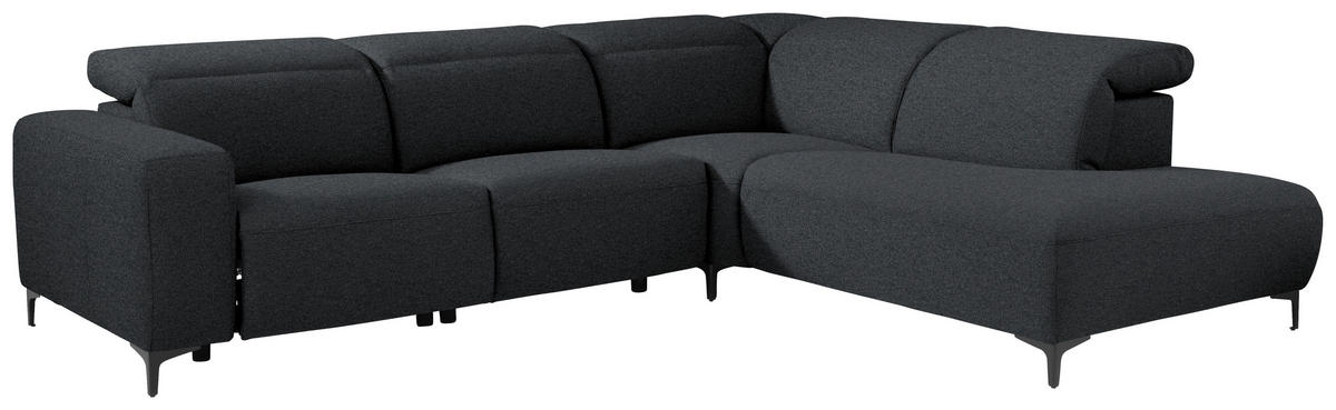 ECKSOFA Anthrazit Flachgewebe  - Anthrazit/Schwarz, Design, Textil/Metall (290/238cm) - Pure Home Lifestyle
