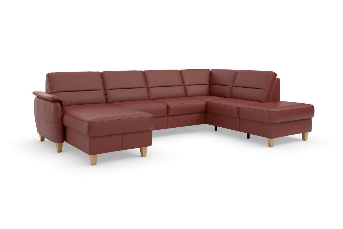 WOHNLANDSCHAFT PALMERA E Rotbraun Echtleder  - Rotbraun/Eichefarben, Basics, Leder/Holz (163/308/212cm) - Sit & More