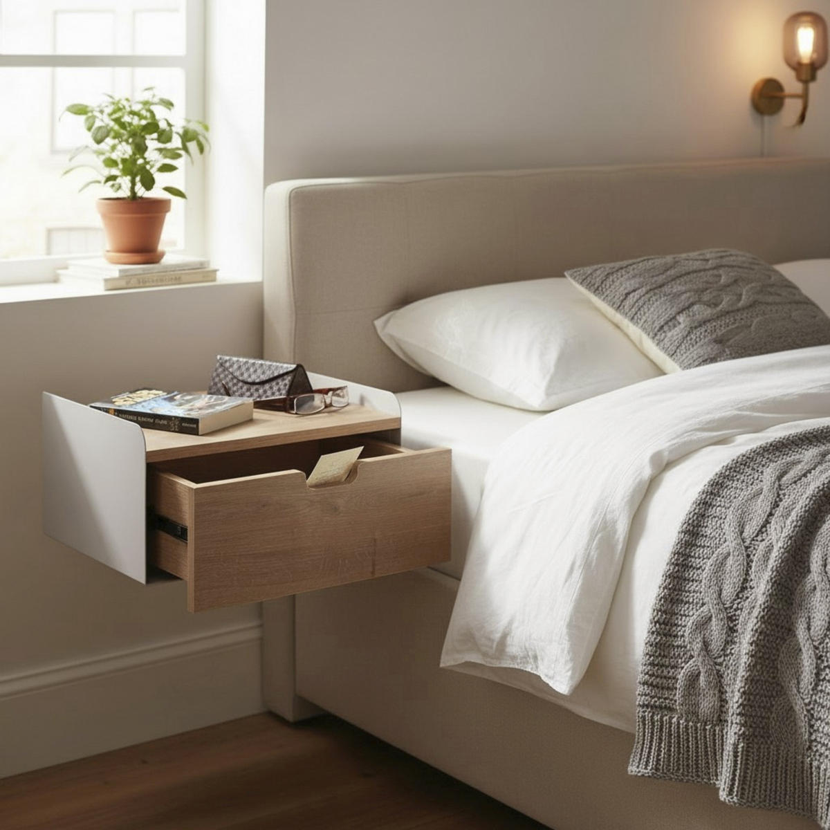 NACHTSCHRANK 40/20/30 cm  - Kaschmir/Eichefarben, MODERN, Holzwerkstoff/Metall (40/20/30cm)