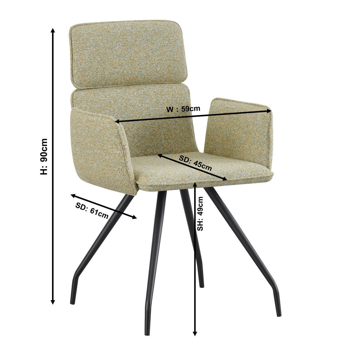 ARMLEHNSTUHL  in Eisen Webstoff  - Schwarz/Hellgrün, Design, Textil/Metall (58/90/62cm) - Stylife