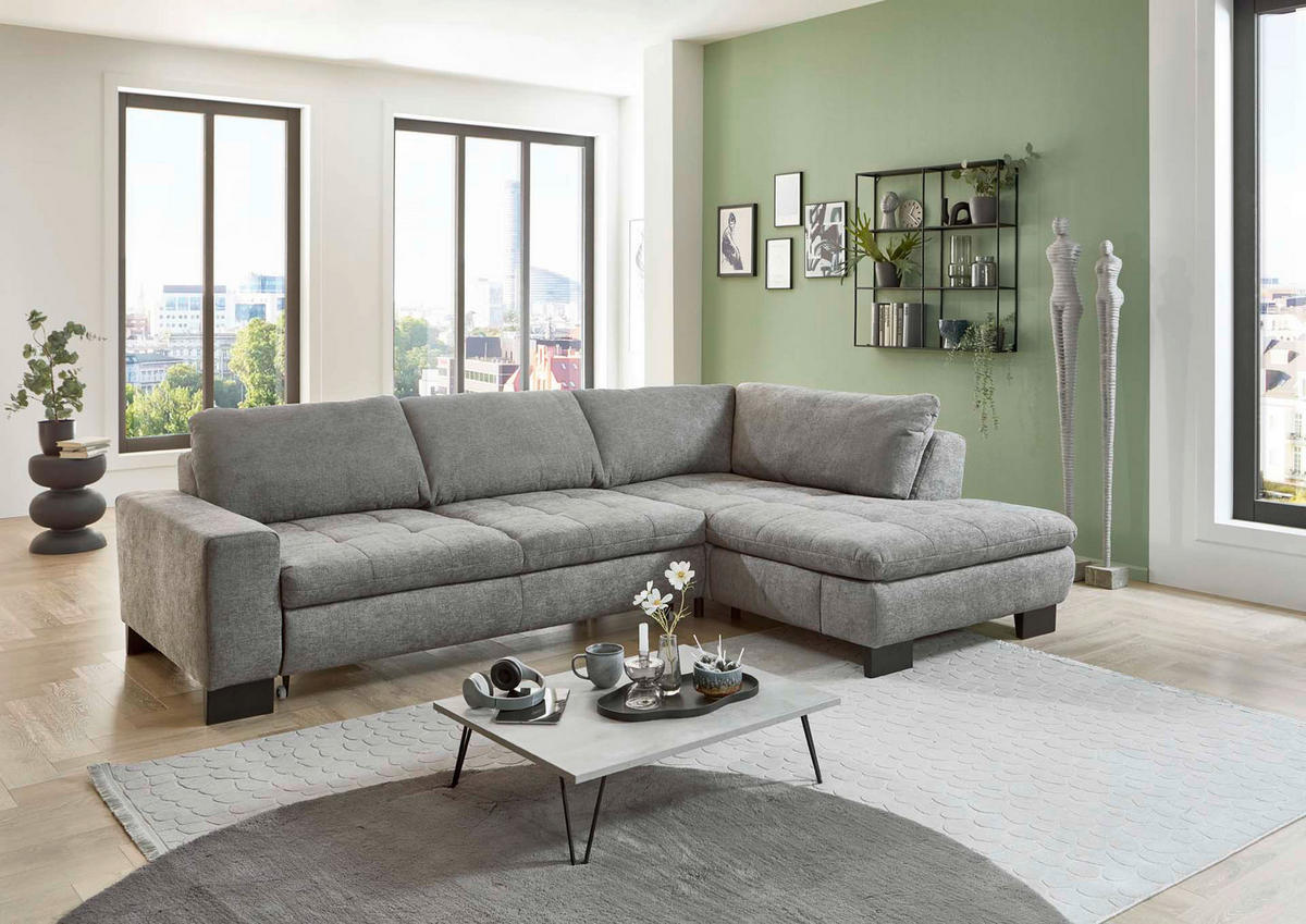 HÖRNSOFFA i chenille grå  - svart/grå, Modern, metall/textil (289/84/197cm) - Livetastic