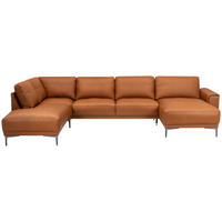 SOFFA i brun  - kromfärg/brun, Modern, metall/läder (385/88/163/210cm) - Welnova