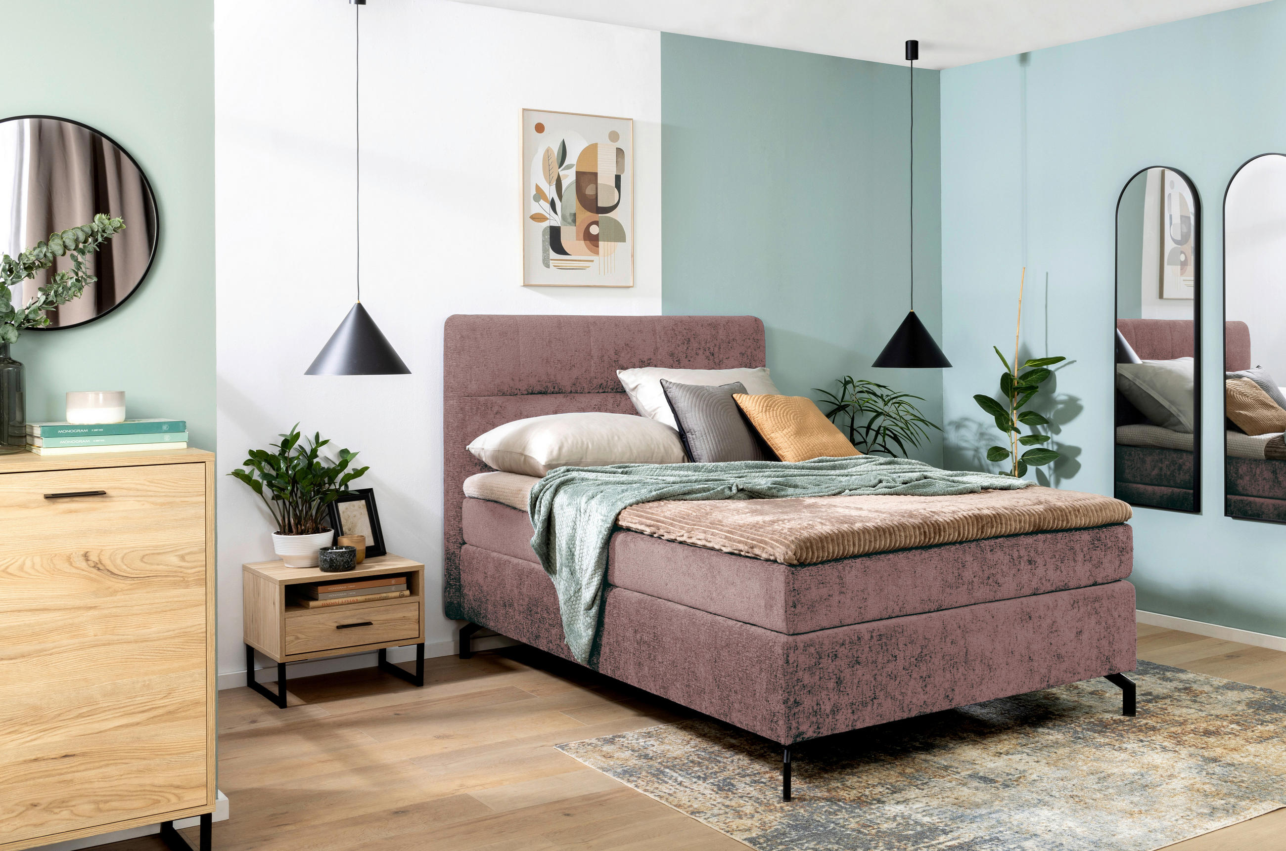 BOXSPRINGBETT 140/200 cm  in Altrosa  - Schwarz/Altrosa, Design, Textil/Metall (140/200cm) - Esposa